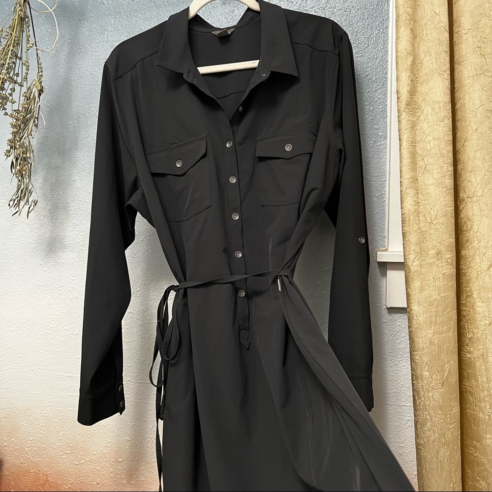 Eddie Bauer Shirt Dress Charcoal Black with waist tie and pocket size 2XL